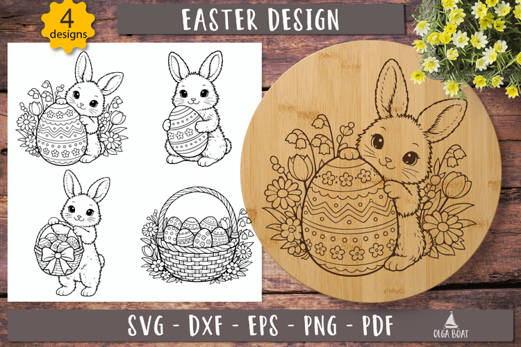 Cute Easter Bunny Egg SVG Cutting Board