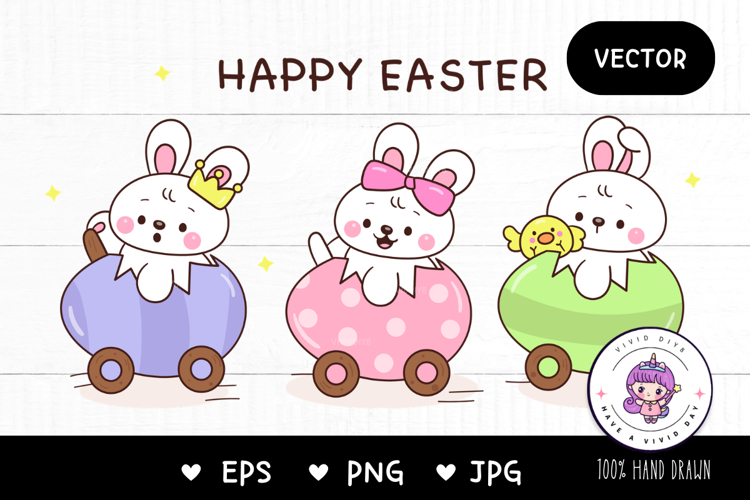 Cute bunny clipart in easter egg car kawaii animals easter