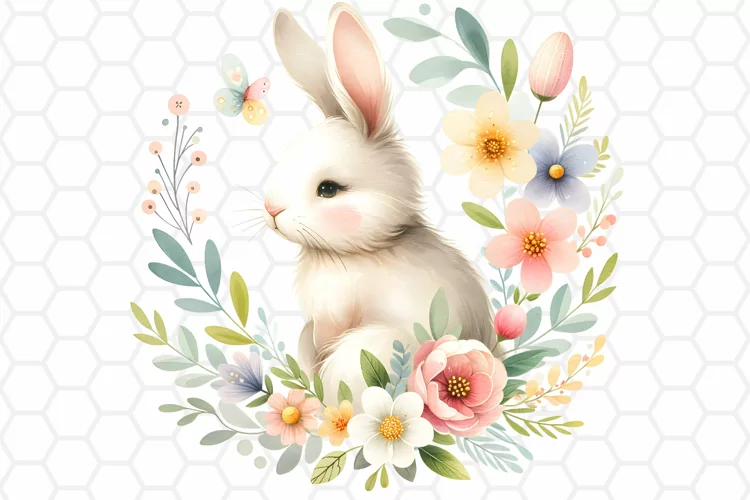 Cute Easter Bunny Watercolor Clipart, Sublimation PNG