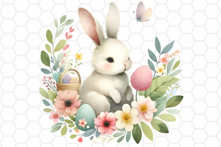 Cute Easter Bunny Watercolor Clipart, Sublimation PNG