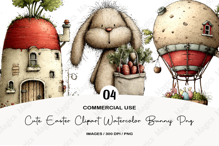 Cute Easter Clipart Watercolor Bunny Png