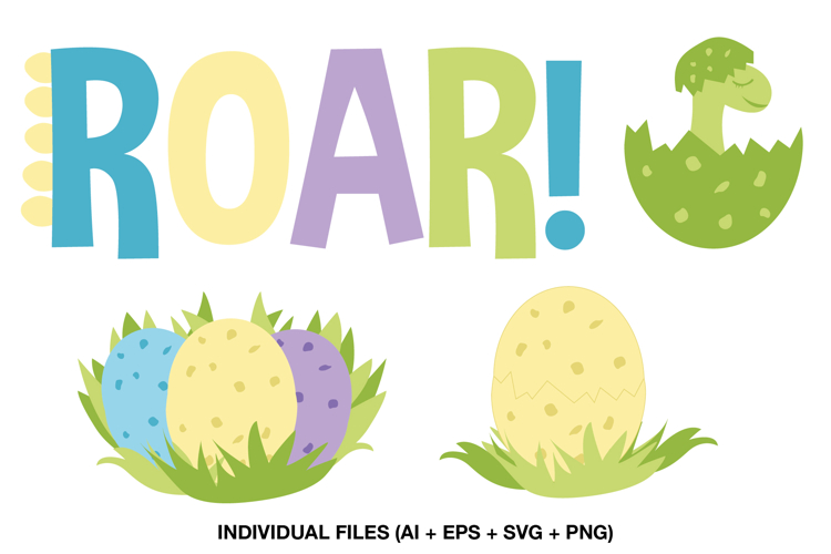 Cute Easter Dinosaur Clipart, Baby Dino in Egg Design
