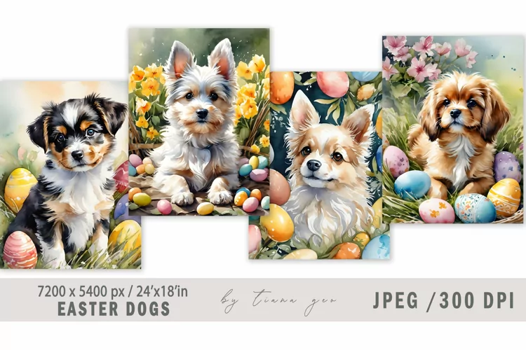 Cute watercolor Easter puppy illustration for prints- 4 Jpeg