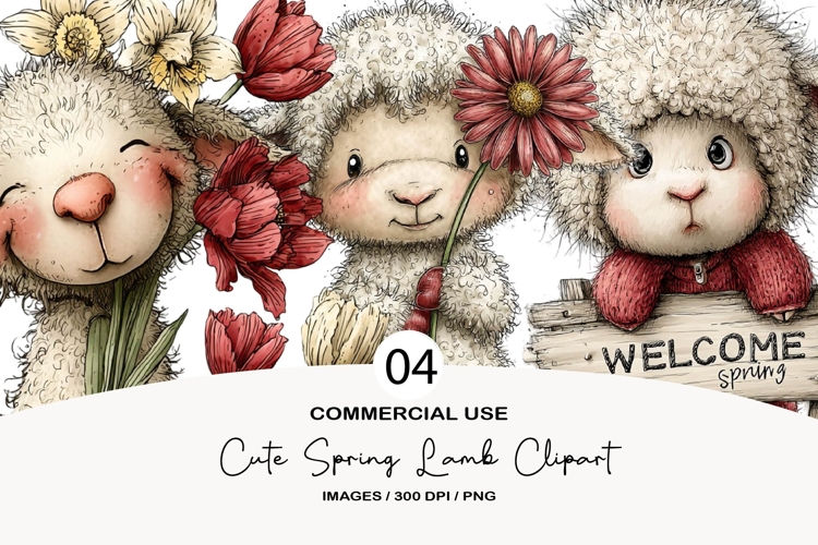 Cute spring lamb clipart