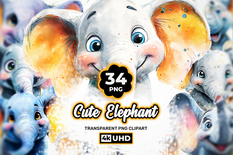 Cute Elephant PNG Cartoon Clipart Bundle 40 PNG