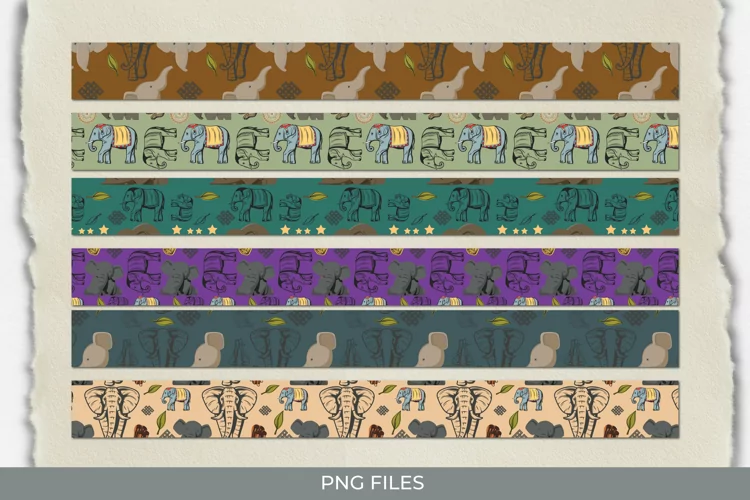 Cute Elephant with Vintage Color Seamless Pattern Strips