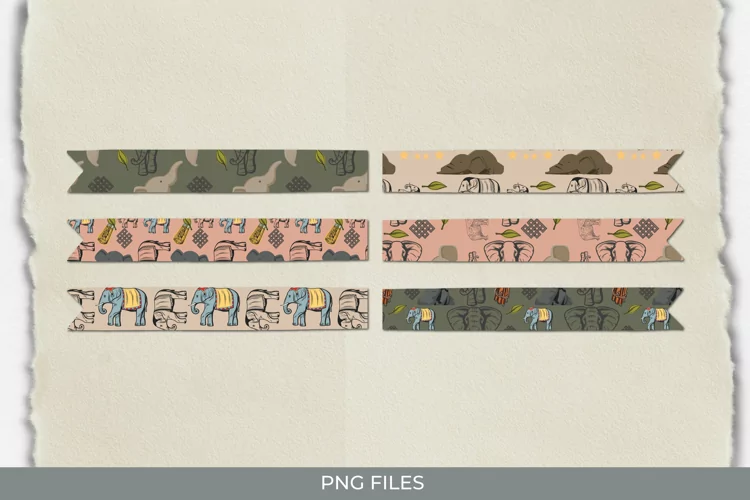Cute Elephant with Vintage Color Seamless Pattern Tape