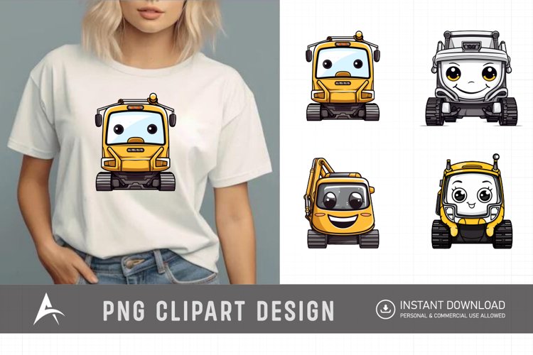 Watercolor Cute Excavator Car Clipart example image 1