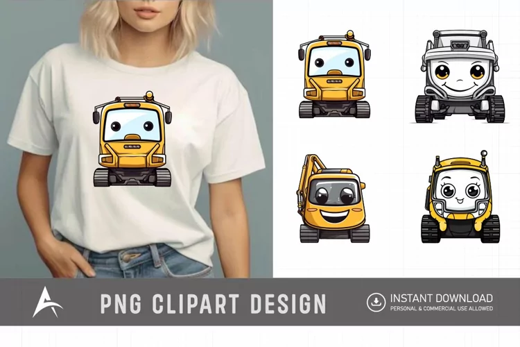 Watercolor Cute Excavator Car Clipart