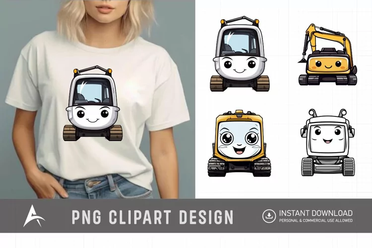 Watercolor Cute Excavator Car Clipart