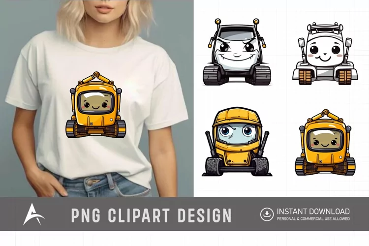 Watercolor Cute Excavator Car Clipart