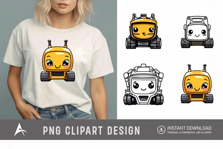 Watercolor Cute Excavator Car Clipart