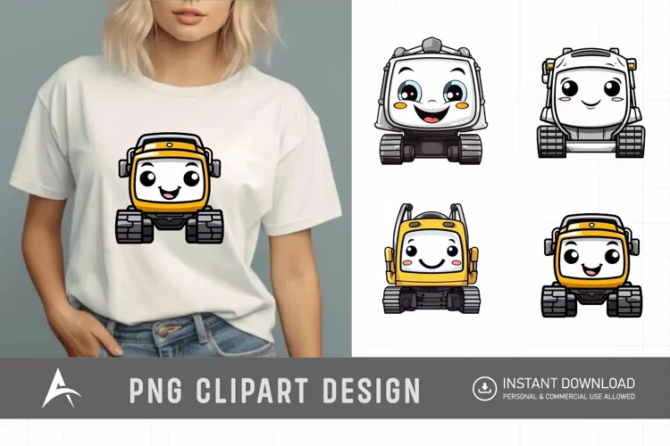Watercolor Cute Excavator Car Clipart