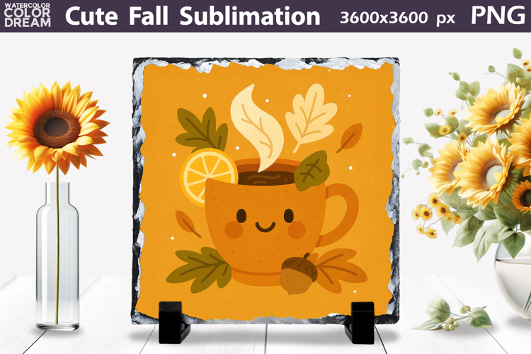 Cute Autumn Tea Cup PNG | Kawaii Fall Sublimation