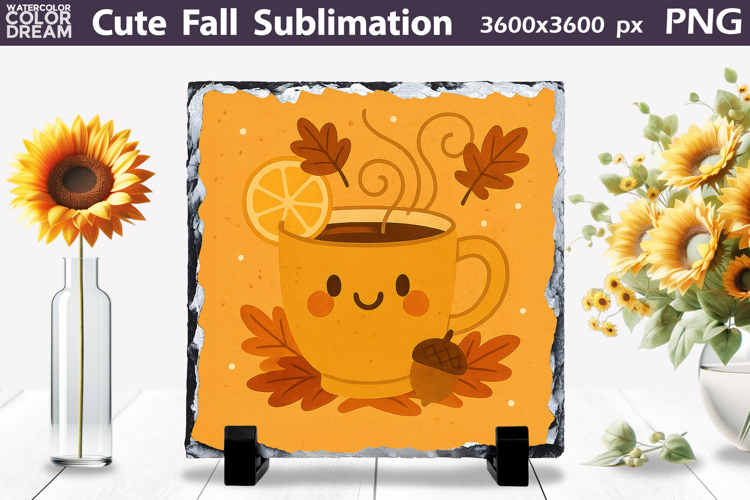 Smiling Autumn Tea Cup Illustration | Cozy Fall Sublimation