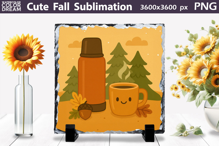 Cute Fall Thermos & Smiling Mug PNG | Autumn Forest PNG