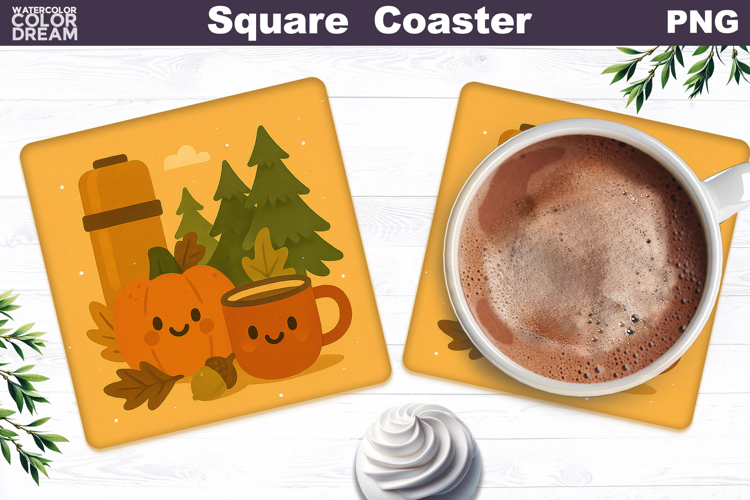 Fall Hot Tea Coaster | Autumn Pumpkin Leaves