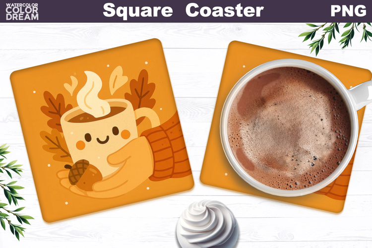 Fall Cozy Season Square Coaster | Hot Tea Leaves
