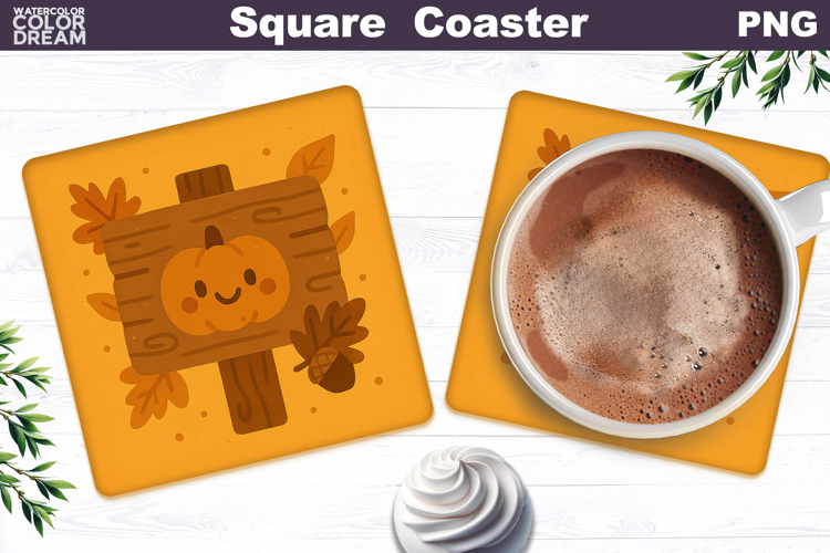 Fall Square Coaster | Autumn Pumpkin Leaves