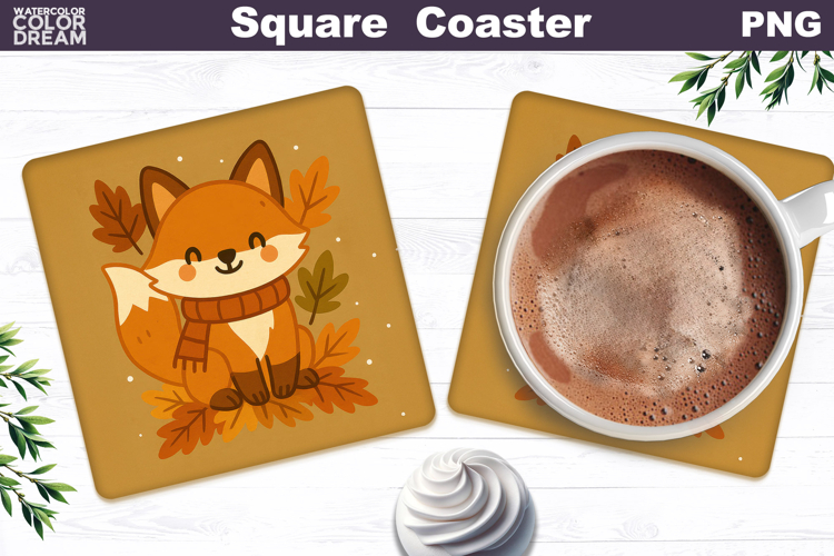 Fall Square Coaster | Autumn Fox Leaves