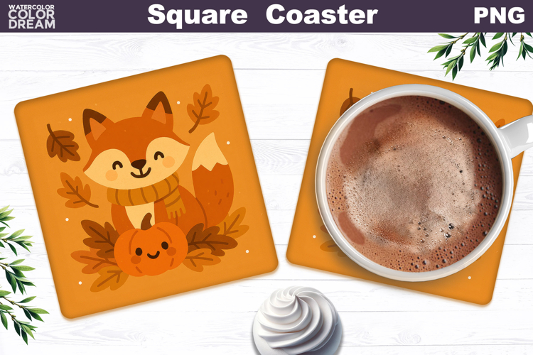 Fall Square Coaster | Autumn Fox Leaves