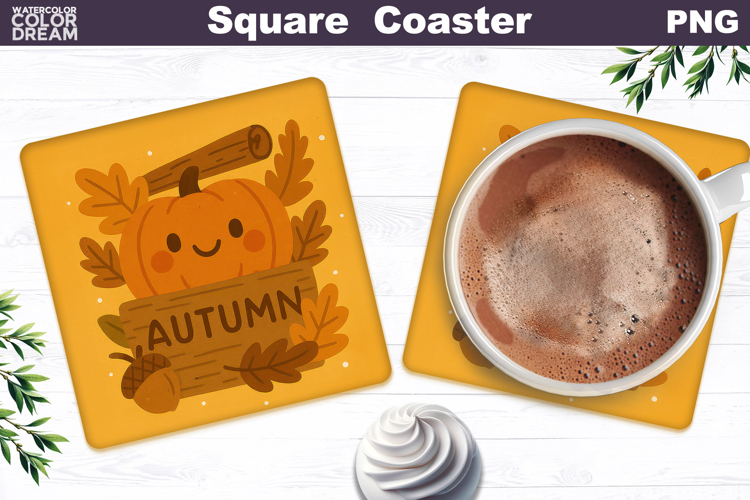 Fall Square Coaster | Autumn Pumpkin Leaves
