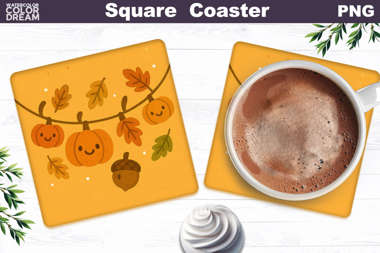 Fall Square Coaster | Autumn Pumpkin Leaves