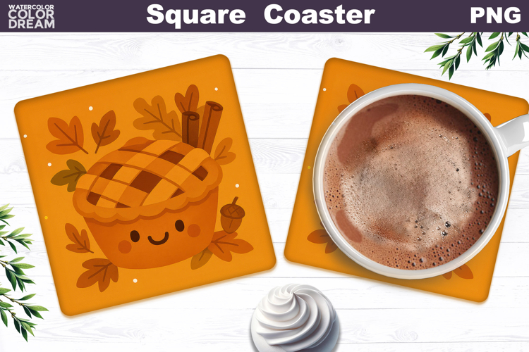 Fall Square Coaster | Autumn Pumpkin Pie Leaves