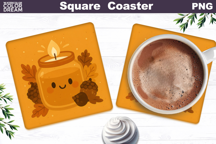 Fall Square Coaster | Autumn Candle Leaves
