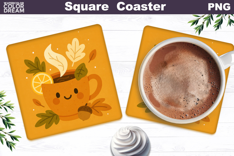 Fall Square Coaster | Autumn Tea Lemon Leaves