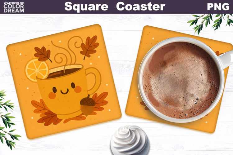 Fall Square Coaster | Autumn Tea Lemon Leaves