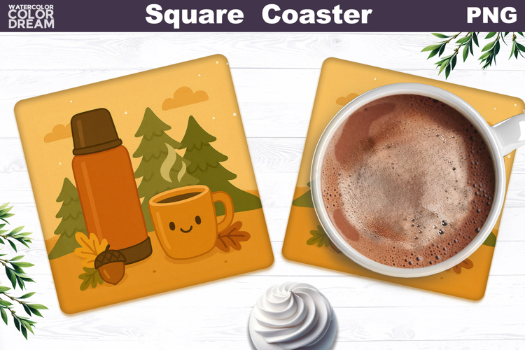 Fall Hot Tea Coaster | Autumn Pumpkin Leaves