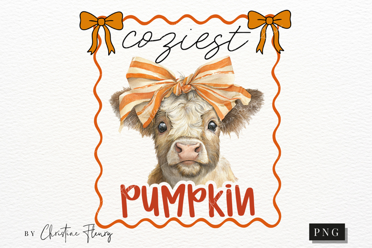 Cute Fall Coziest Pumpkin Highland Cow PNG