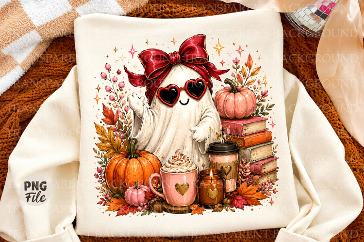 Cute Fall Ghost Png, Coquette Halloween Design
