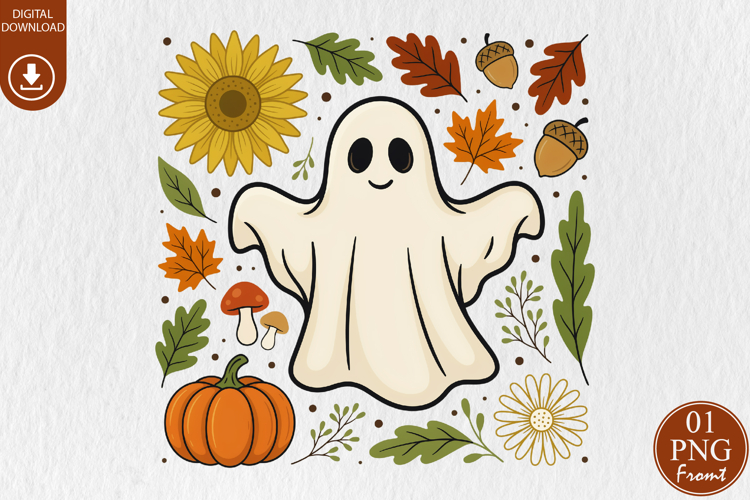 Cute Fall Ghost Sublimation, Autumn Harvest PNG example image 1