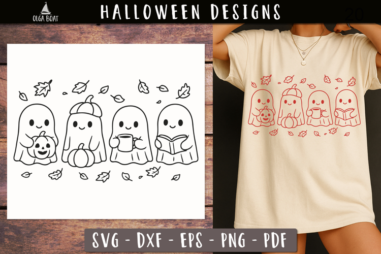 Cute Fall Ghosts Halloween SVG design