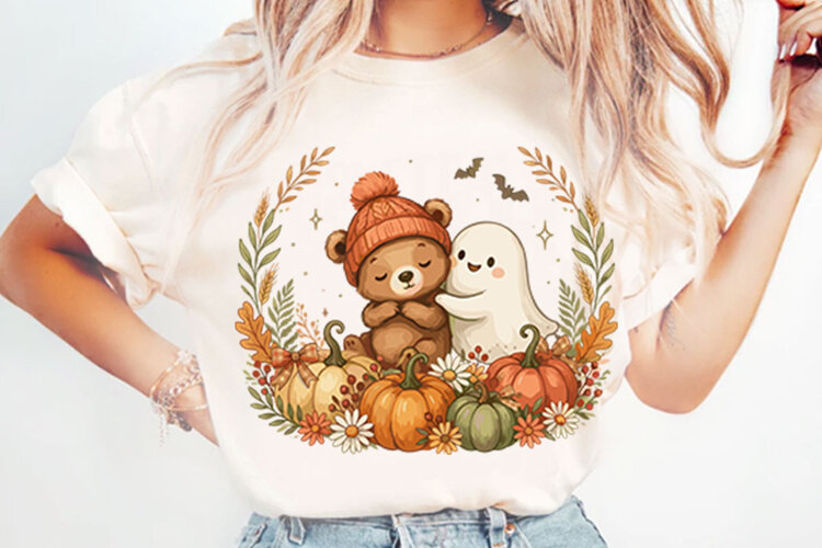 Cute fall highland cow ghost PNG Designs example image 1