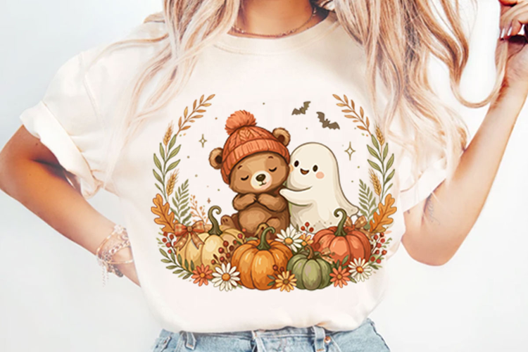 Cute fall highland cow ghost PNG Designs