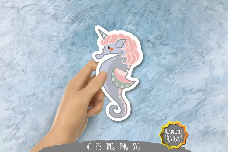 Cute Feminine Seahorse Unicorn Sticker