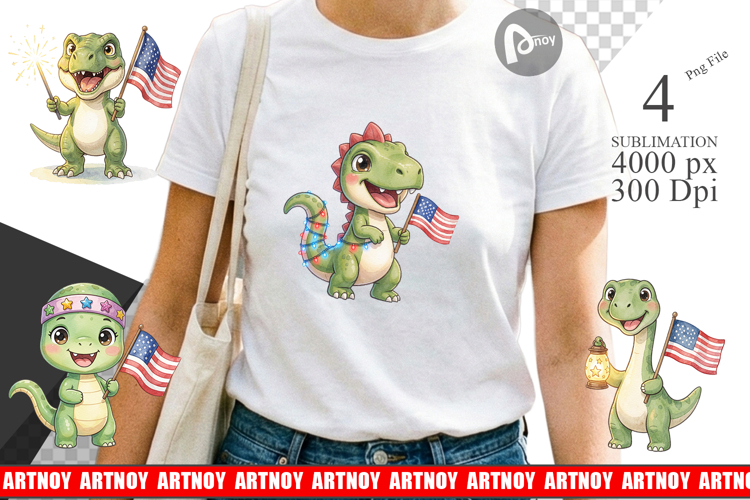 Cute Firework Sparkler Dino Sublimation