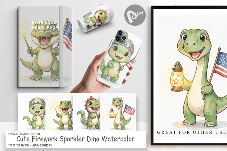 Firework Sparkler Dino Digital Paper