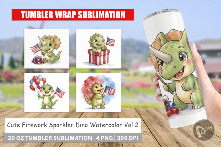 Cute Firework Sparkler Dino Tumbler