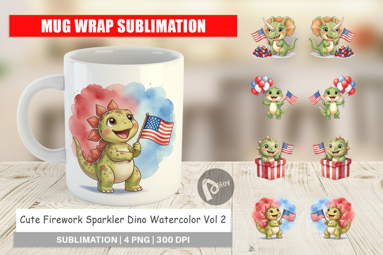 Cute Firework Sparkler Dino Mug Wrap