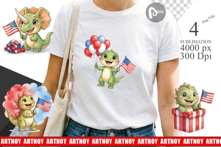 Cute Firework Sparkler Dino Sublimation