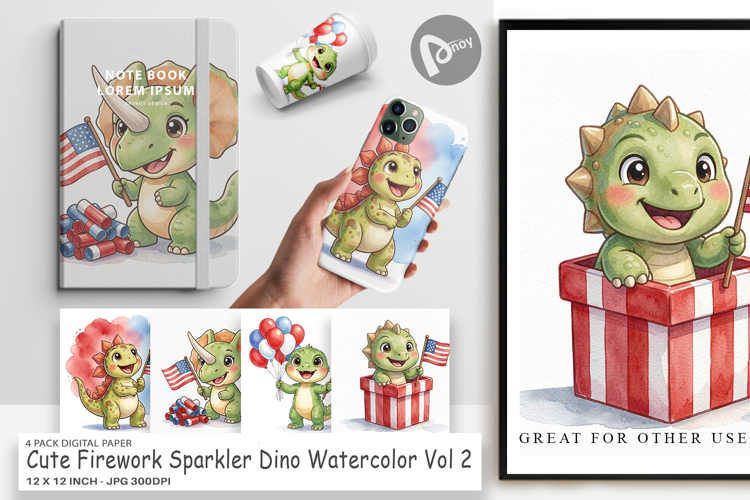 Firework Sparkler Dino Digital Paper