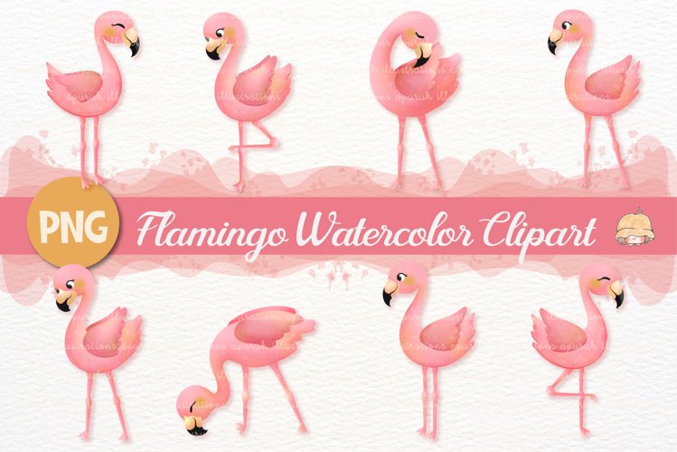 Tropical Flamingo Watercolor Clipart