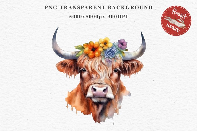 Cute Floral Baby Highland Cow Flowers Watercolor Clipart PNG Transparent t-shirt designs sublimation kids printable digital nursery wall art farm animals watercolor floral baby cow png, highland cow clipart, cow couple, farm animals clip art illustration