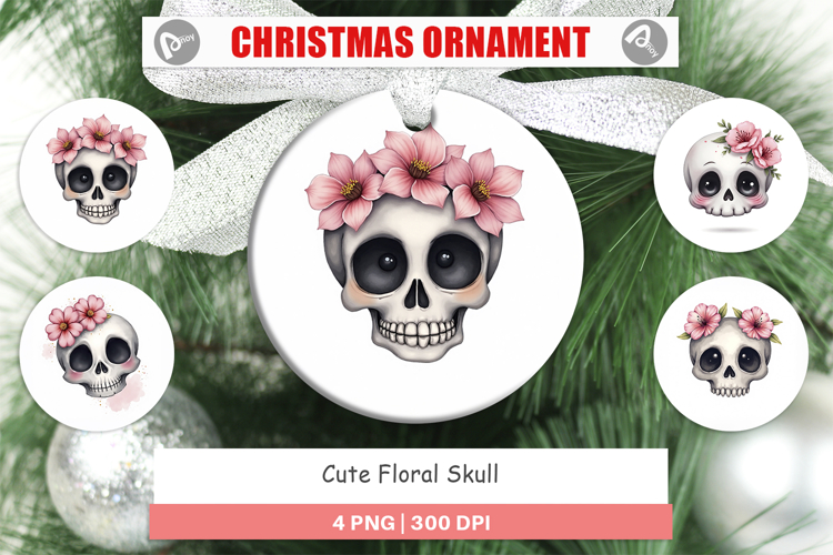 Cute Floral Skull Ornament