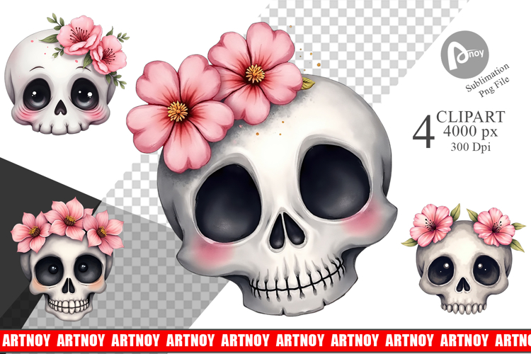 Cute Floral Skull Clipart
