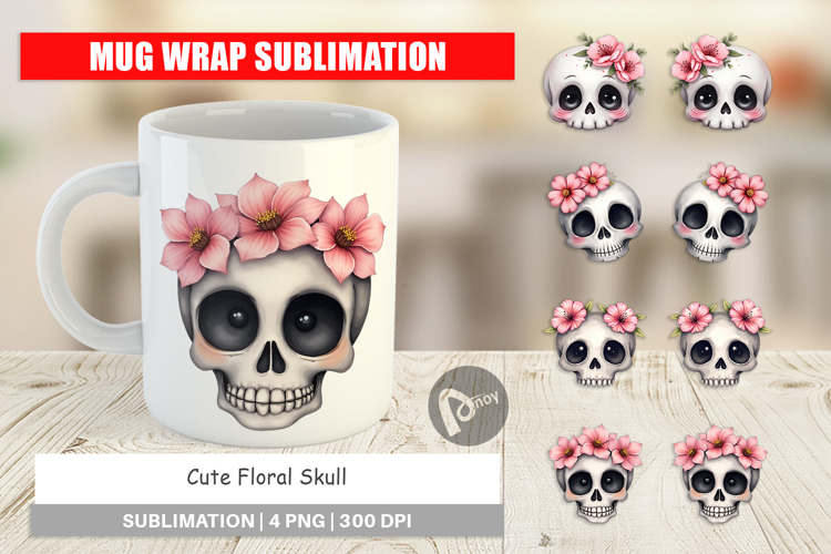 Cute Floral Skull Mug Wrap